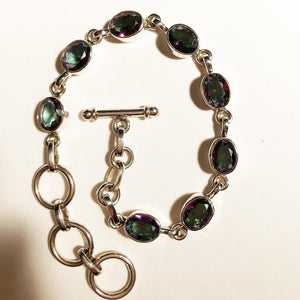 Genuine Mystic Topaz Sterling Silver Bracelet - with a toggle clasp
