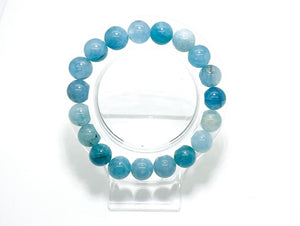 Natural Aquamarine Smooth Round Gemstone Stretch Bracelet