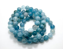 Load image into Gallery viewer, Natural Aquamarine Smooth Round Gemstone Stretch Bracelet