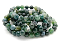 Load image into Gallery viewer, Natural Green Moss Agate Smooth Round Gemstone Stretch Elastic Bracelet