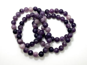 Natural Jade, Dyed Purple, Smooth Round Bead Stretch Bracelet