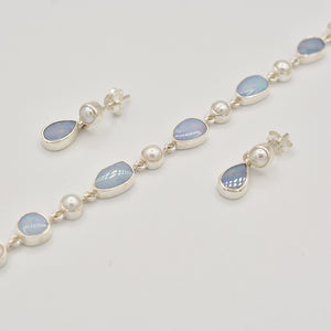 Opal and Pearl Sterling Silver Toggle Bracelet