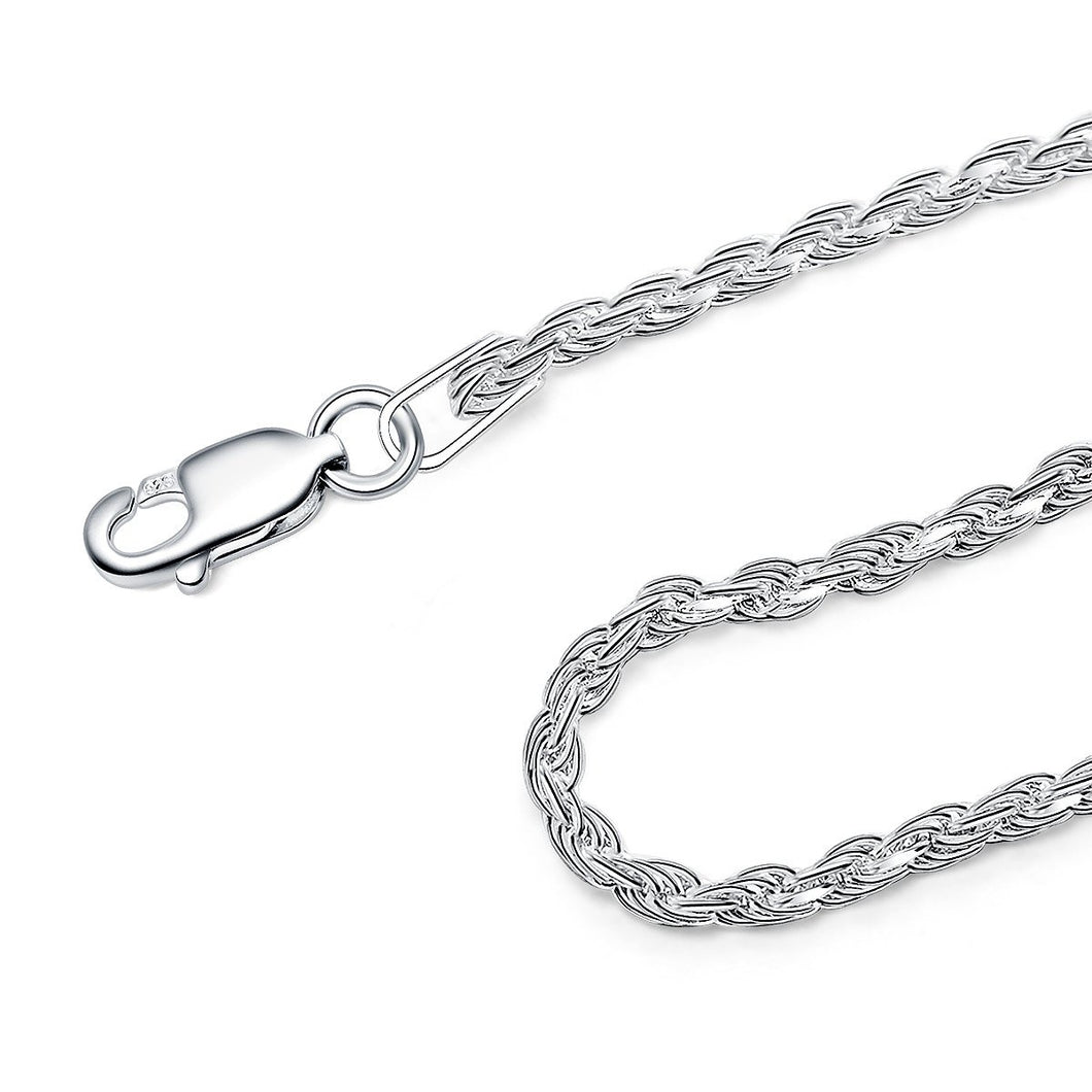 2MM Sterling Silver Rope Chain with Lobster Claw Clasp 16-36