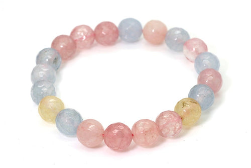 Rainbow Agate Faceted Round Gemstone Beads Stretch Bracelet- Snobpgb157