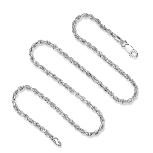 925 Sterling Silver 3MM Rope Chain - Nickel Free Italian Crafted Necklace for Women and Men 16 - 36