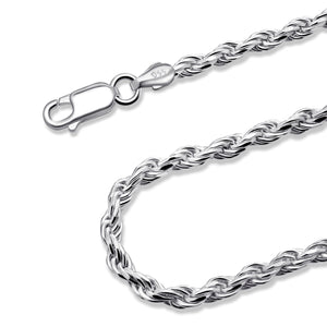 925 Sterling Silver 2.5MM Rope Chain Nickel Free Italian Crafted Necklace for Women and Men 16 - 36"