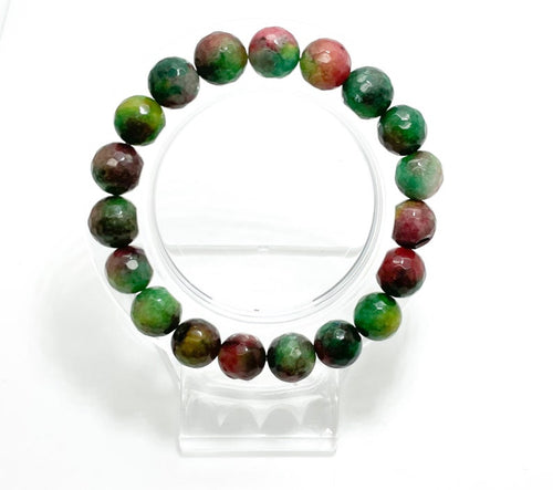 Ruby Zoisite Dyed Faceted Round Gemstone Beads Stretch Elastic Cord Bracelet