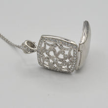 Load image into Gallery viewer, Sterling Silver Locket with Cubic Zirconia (CZ) Square shape