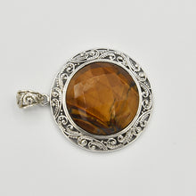 Load image into Gallery viewer, Tiger-eye Faceted Sterling Silver Pendant - Round - one of a kind
