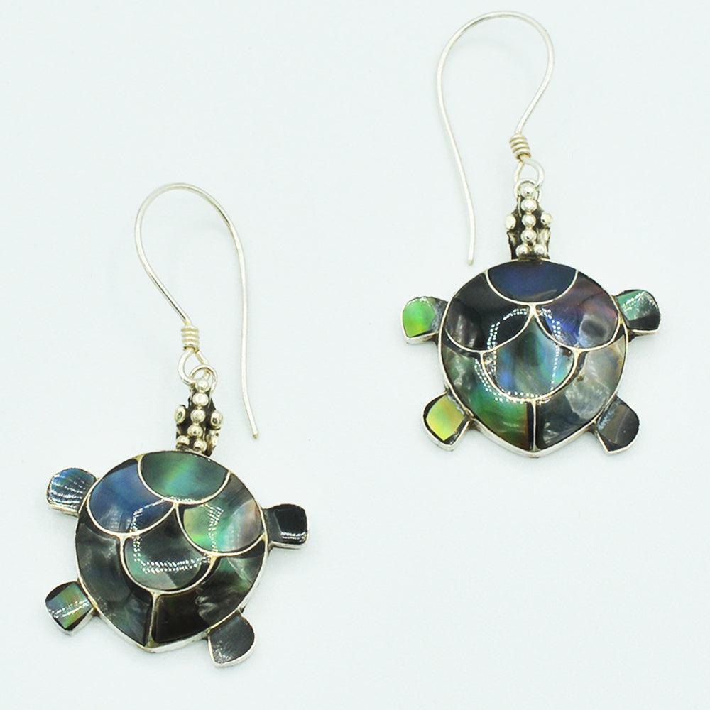 Sterling Silver Turtle Earrings in Abalone or Coral or Mother of Pearl