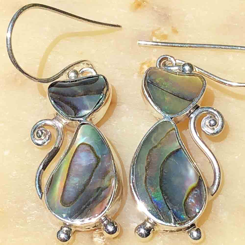 Abalone and Sterling Silver CAT Earrings