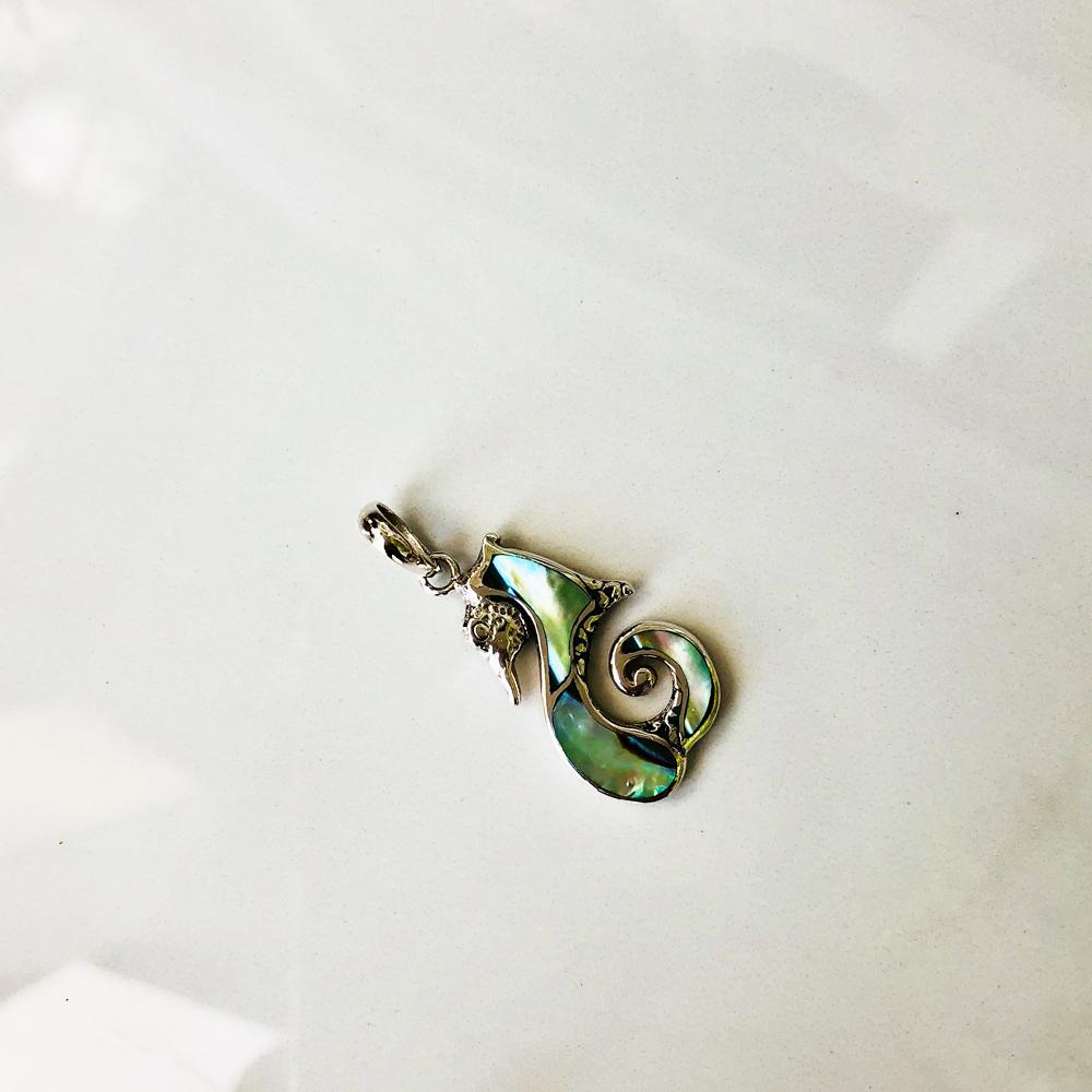 Abalone Sterling Silver Sea Horse Pendant