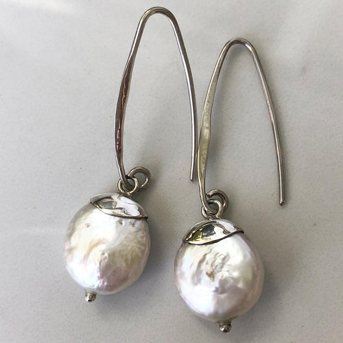 Coin Pearl Sterling Silver Earrings