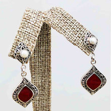 Load image into Gallery viewer, Coral and Pearl Sterling Silver Earrings