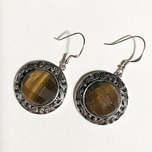 Silver and Faceted Tiger-eye Round Earrings 3/4" Round - one of a kind